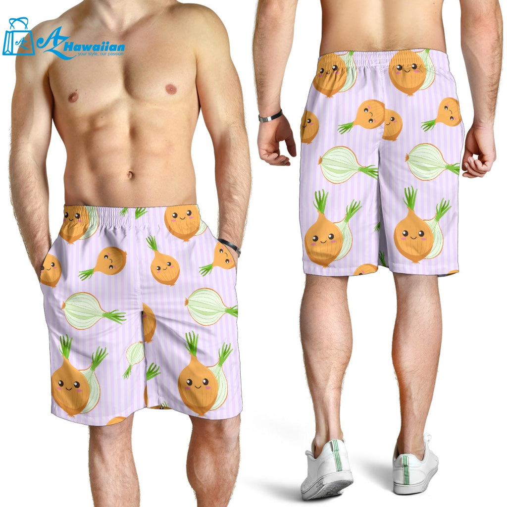 Cute Onions Smiling Faces Purple Background Men Shorts