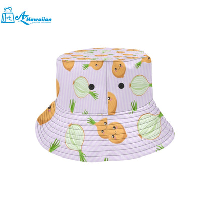 cute onions smiling faces purple background Unisex Bucket Hat