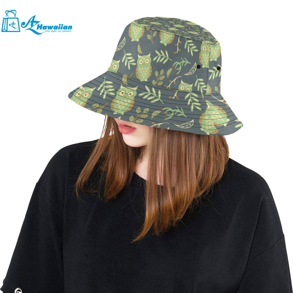 Cute owls leaves pattern Unisex Bucket Hat