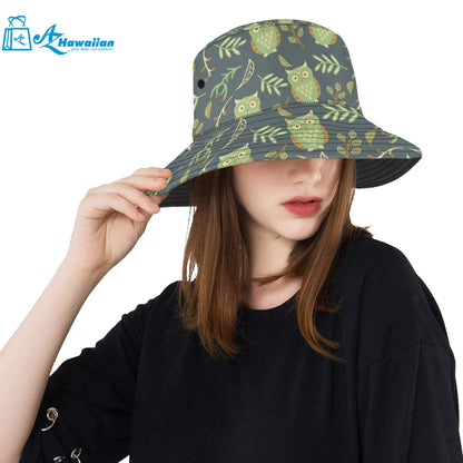 Cute owls leaves pattern Unisex Bucket Hat