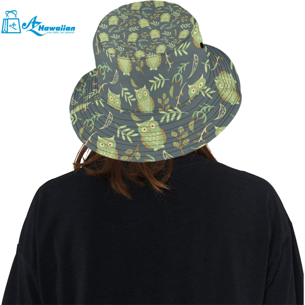 Cute owls leaves pattern Unisex Bucket Hat