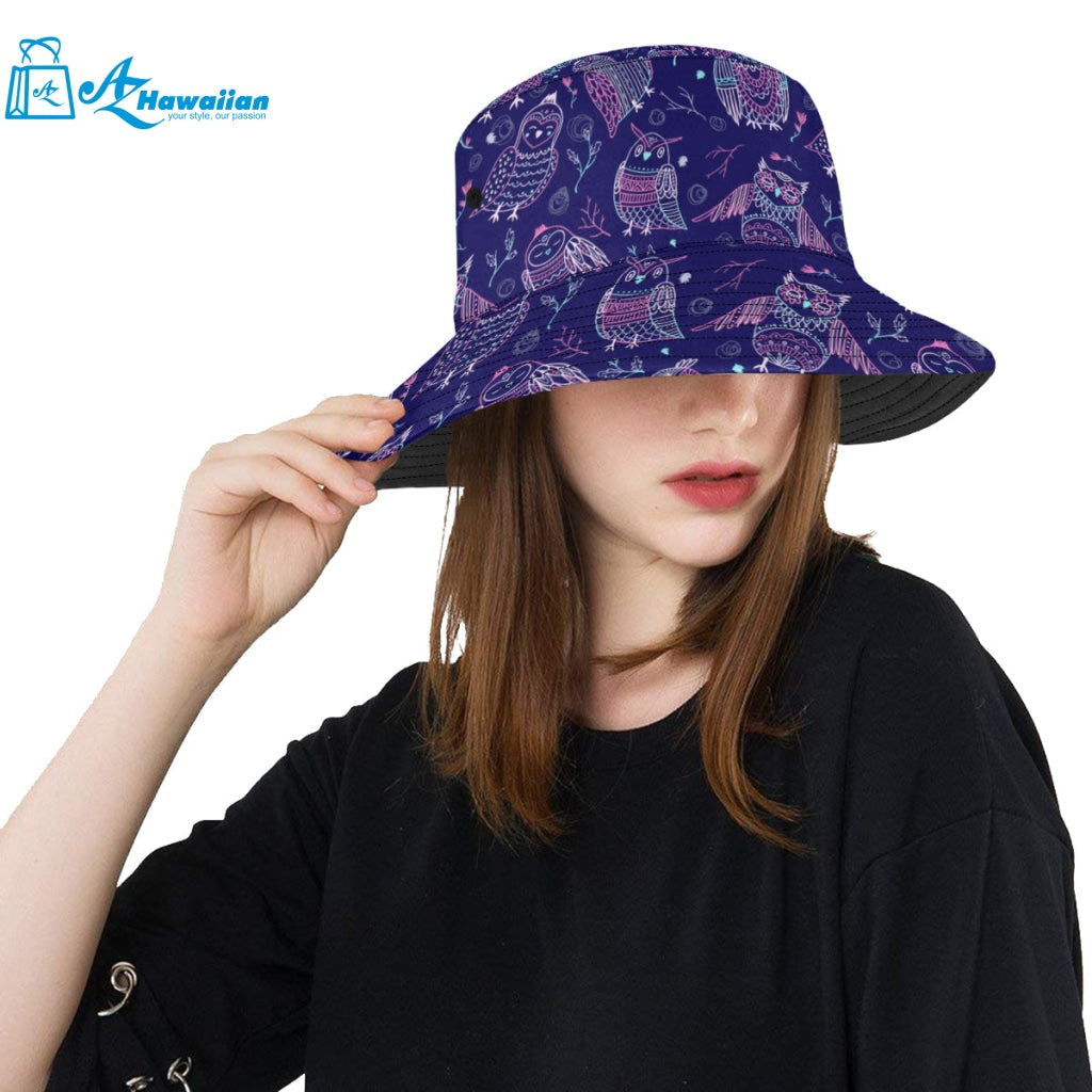 Cute owls pattern boho style ornament Unisex Bucket Hat