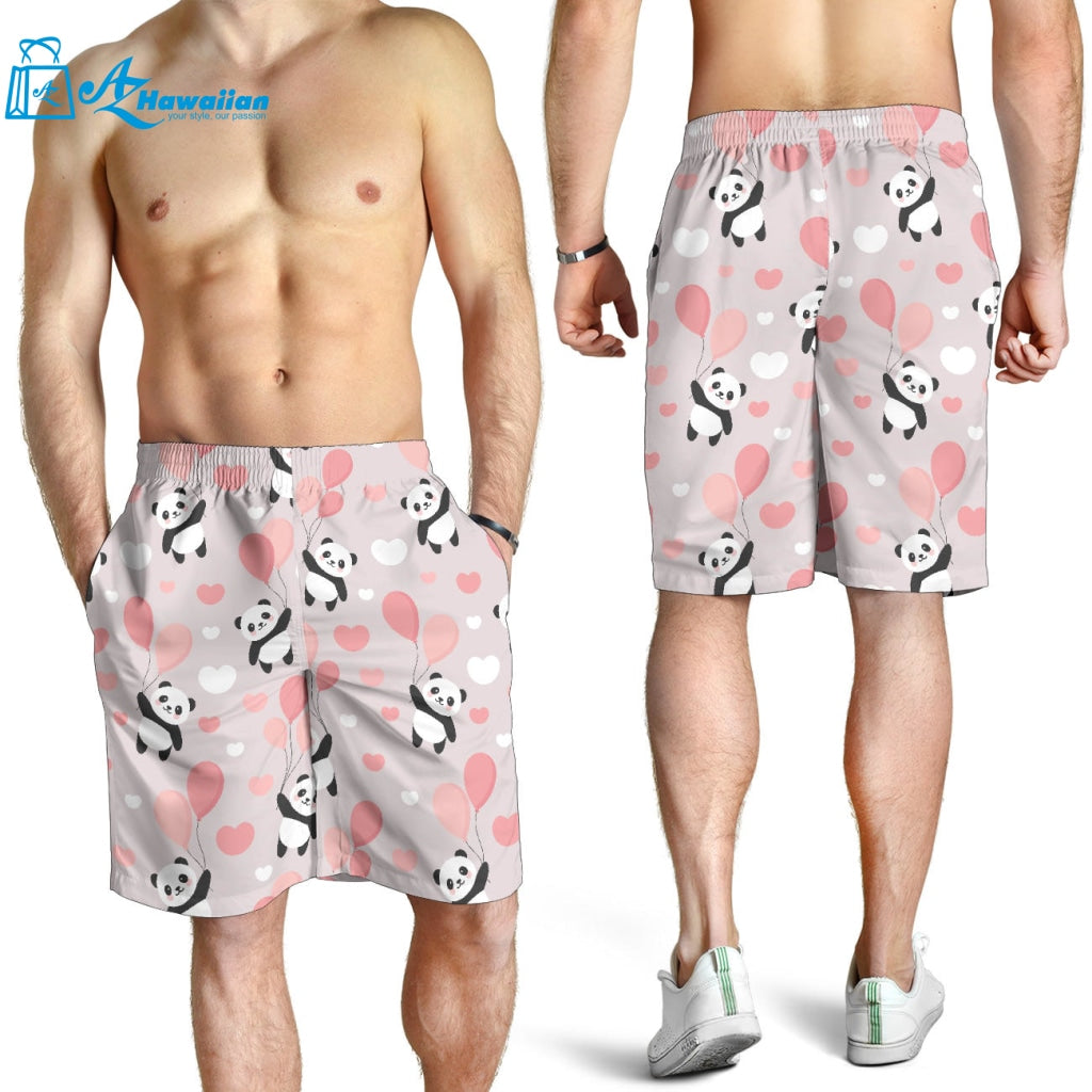 Cute Panda Ballon Heart Pattern Men Shorts