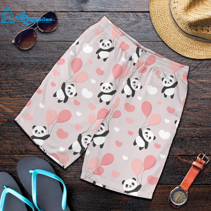 Cute Panda Ballon Heart Pattern Men Shorts