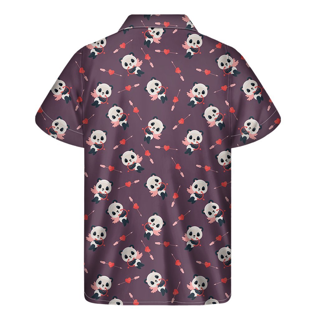 Cute Panda Cupid Valentine Pattern Print Mens Short Sleeve Shirt Hawaiian