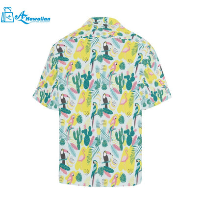 Cute Parrot Toucan Flamingo Cactus Exotic Leaves P Mens All Over Print Hawaiian Shirt