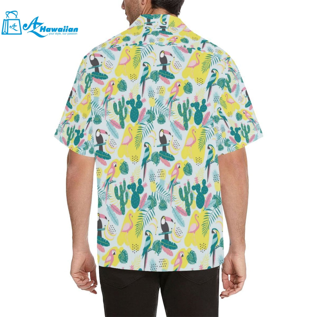 Cute Parrot Toucan Flamingo Cactus Exotic Leaves P Mens All Over Print Hawaiian Shirt