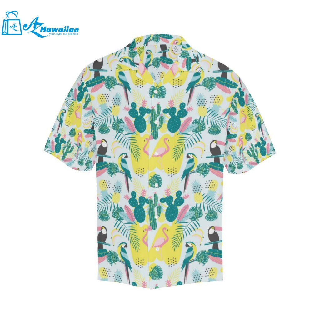 Cute Parrot Toucan Flamingo Cactus Exotic Leaves P Mens All Over Print Hawaiian Shirt