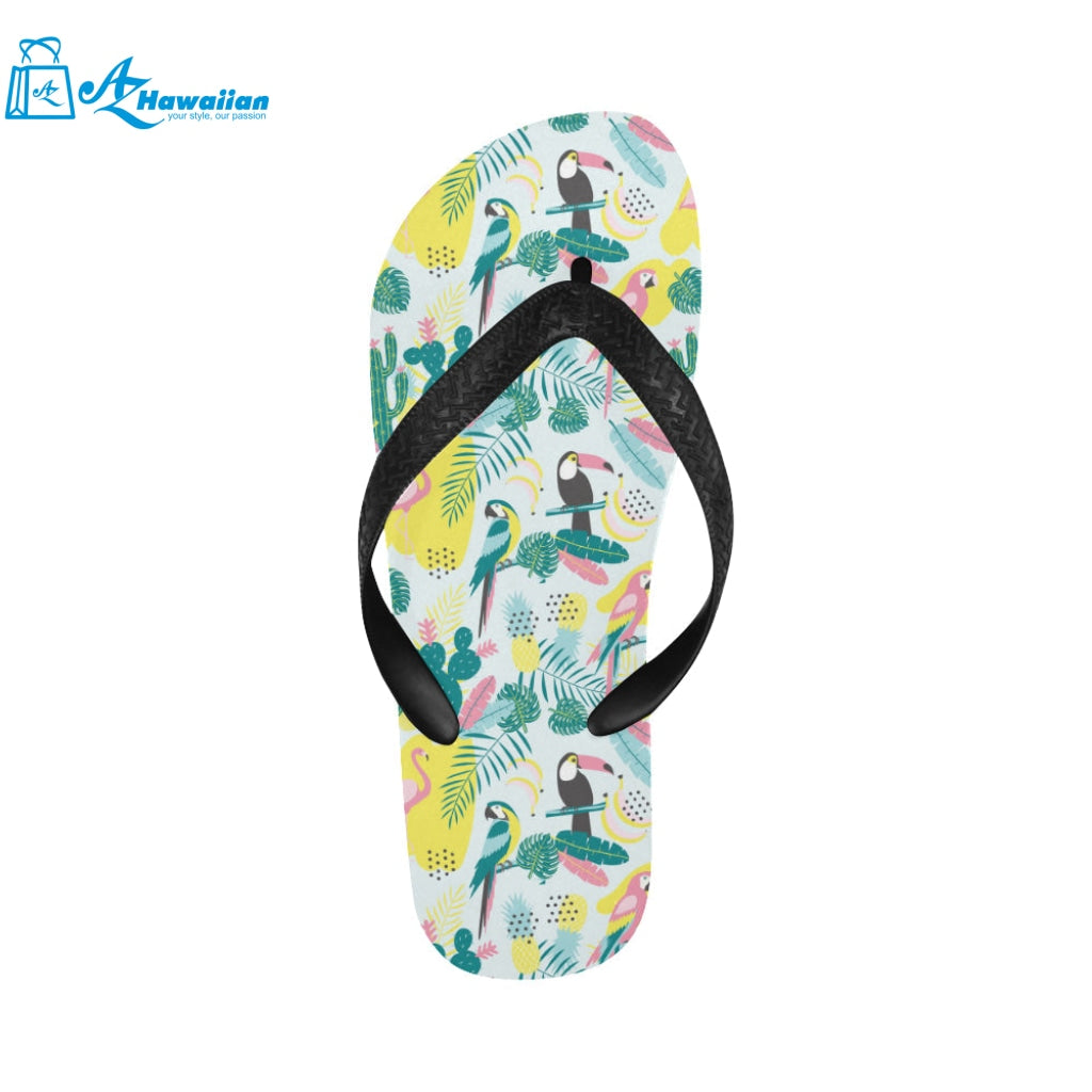 Cute parrot toucan flamingo cactus exotic leaves p Unisex Flip Flops