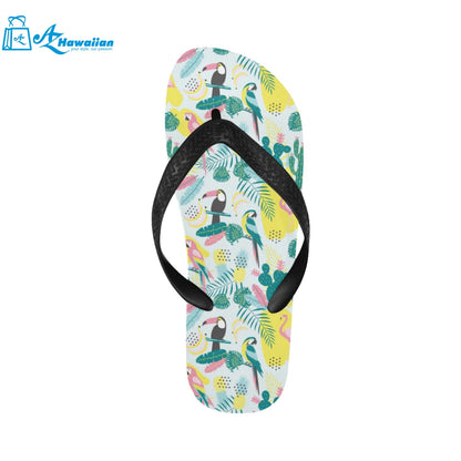 Cute parrot toucan flamingo cactus exotic leaves p Unisex Flip Flops