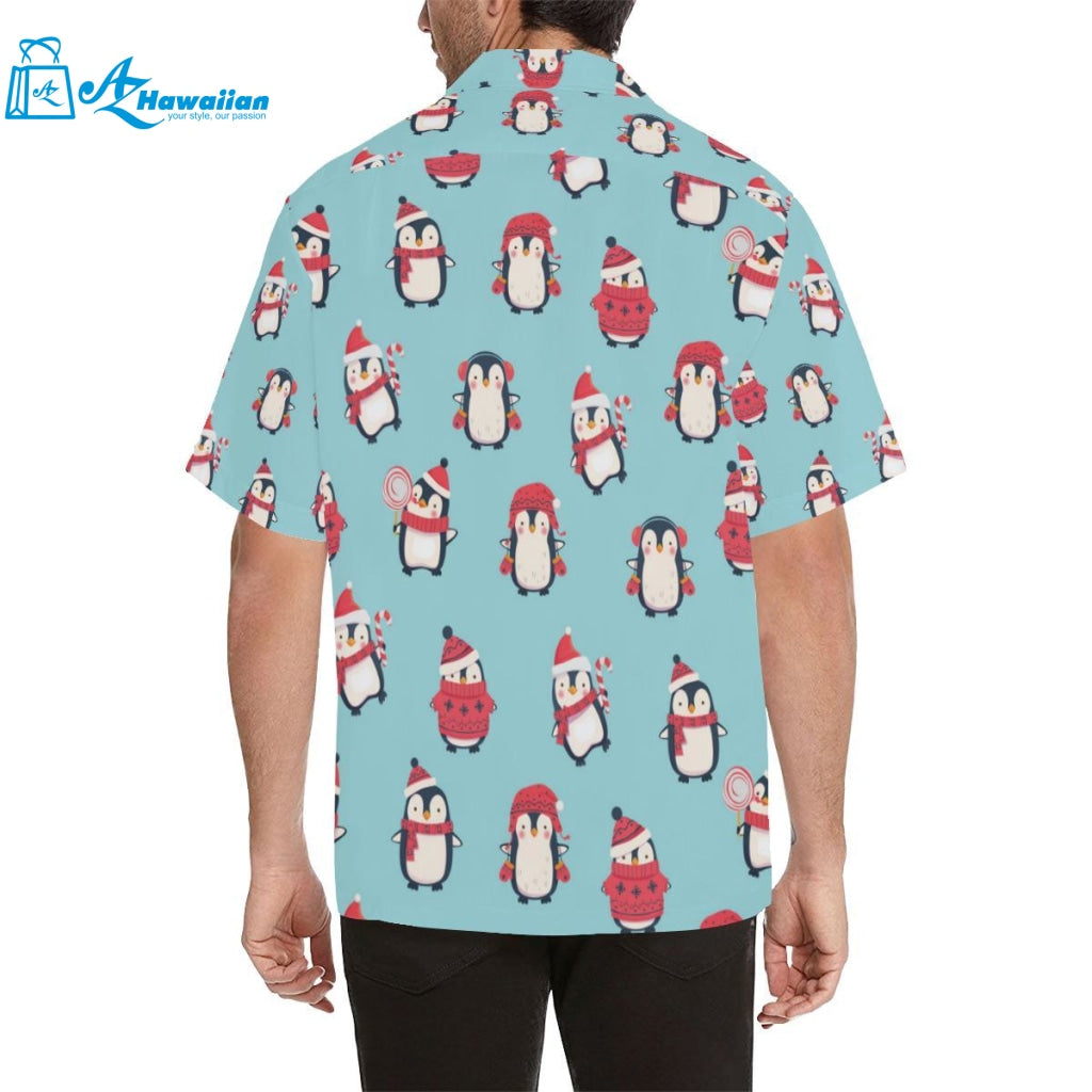 Cute Penguin Christmas Design Pattern Mens All Over Print Hawaiian Shirt