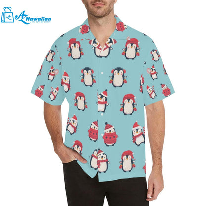 Cute Penguin Christmas Design Pattern Mens All Over Print Hawaiian Shirt