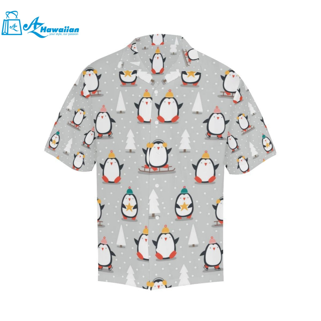 Cute Penguin Christmas Pattern Mens All Over Print Hawaiian Shirt