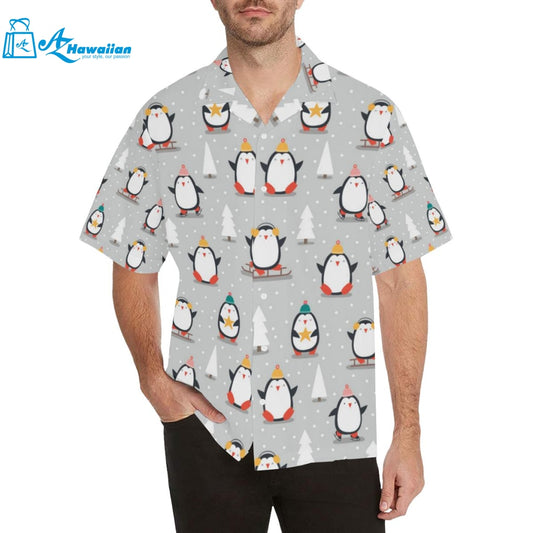 Cute Penguin Christmas Pattern Mens All Over Print Hawaiian Shirt