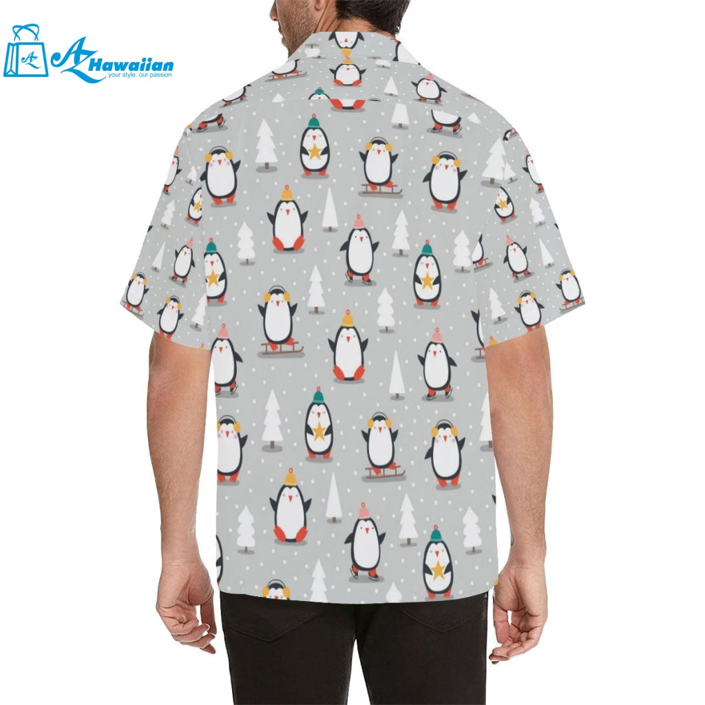 Cute Penguin Christmas Pattern Mens All Over Print Hawaiian Shirt