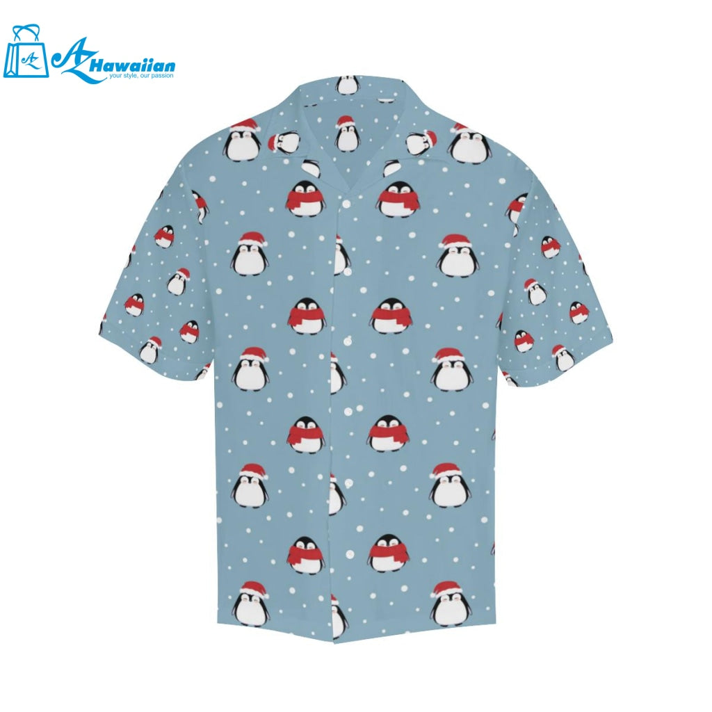 Cute Penguin Christmas Snow Pattern Mens All Over Print Hawaiian Shirt