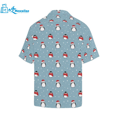 Cute Penguin Christmas Snow Pattern Mens All Over Print Hawaiian Shirt