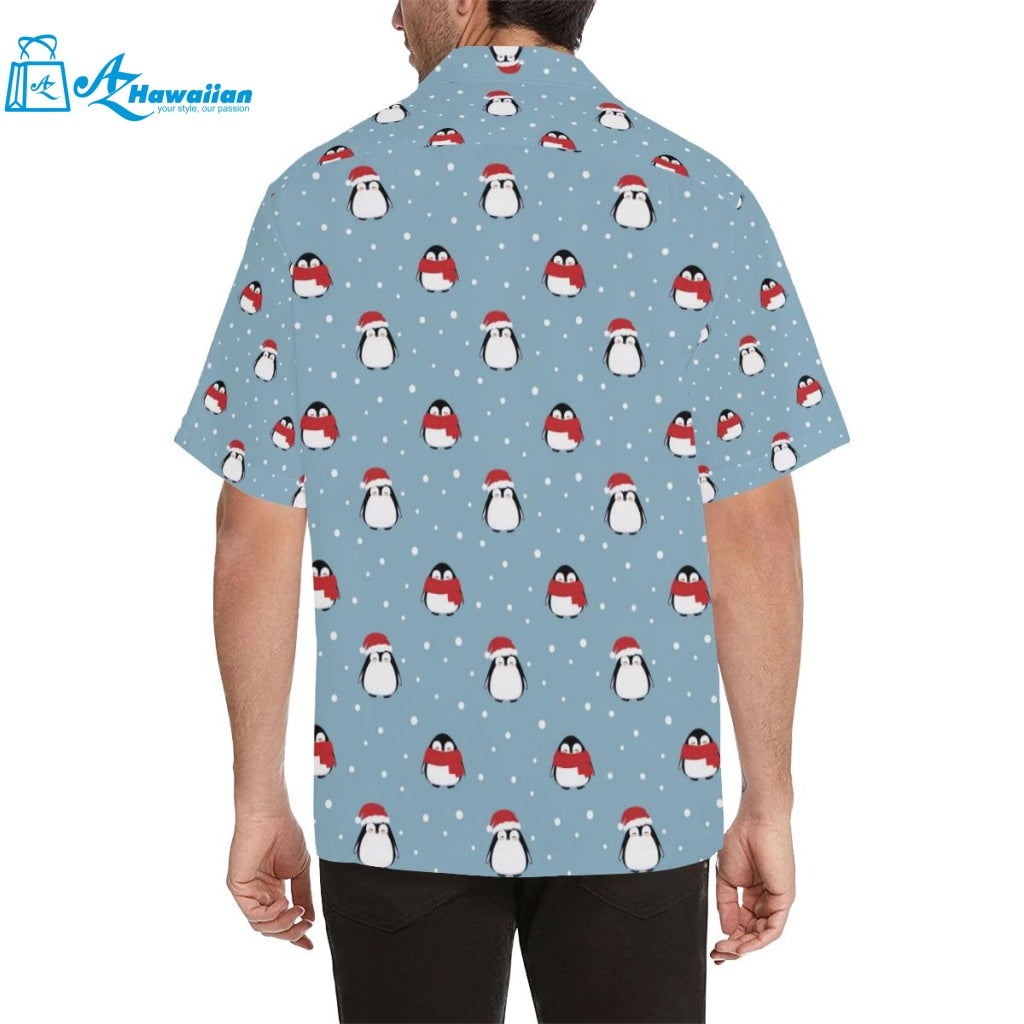 Cute Penguin Christmas Snow Pattern Mens All Over Print Hawaiian Shirt