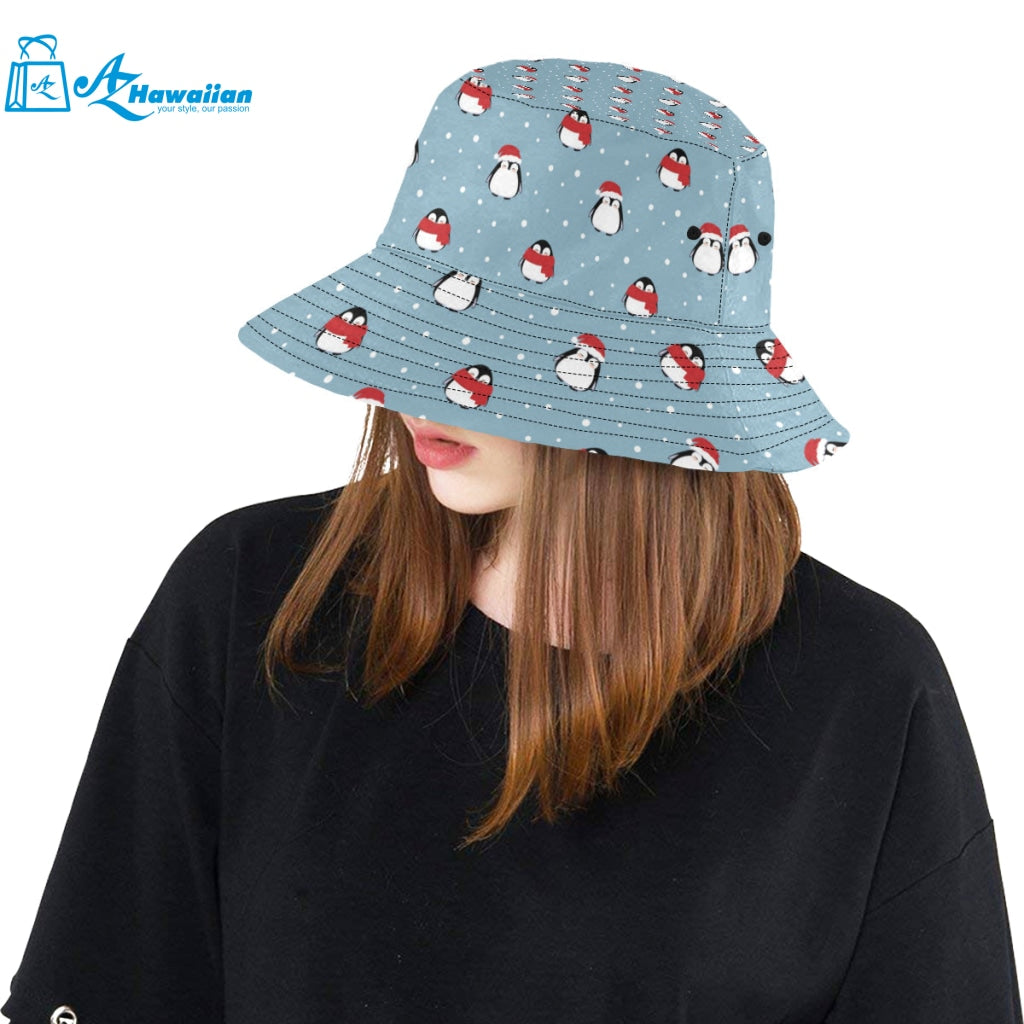 Cute penguin christmas snow pattern Unisex Bucket Hat