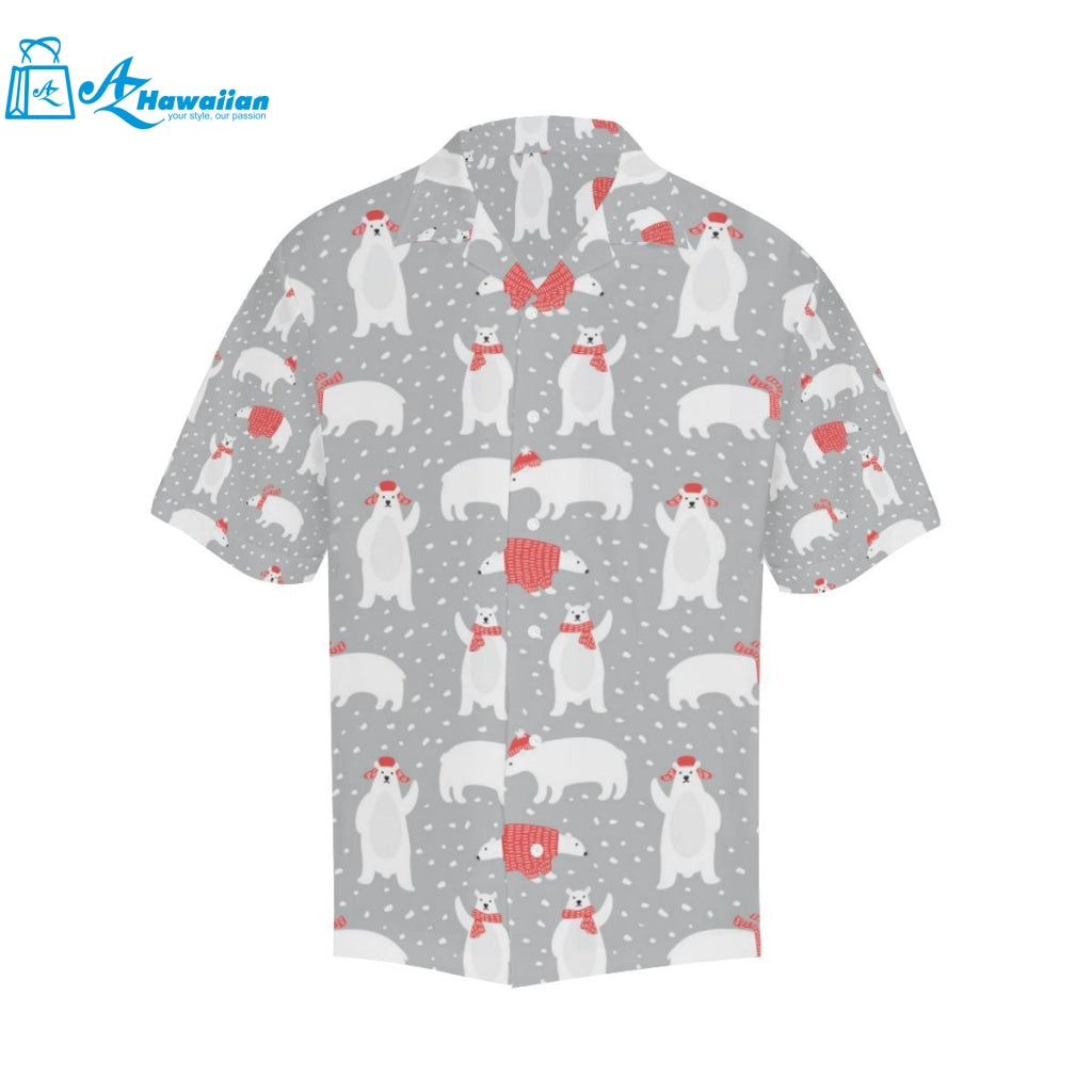 Cute Polar Bear Christmas Snow Pattern Mens All Over Print Hawaiian Shirt