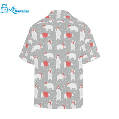 Cute Polar Bear Christmas Snow Pattern Mens All Over Print Hawaiian Shirt