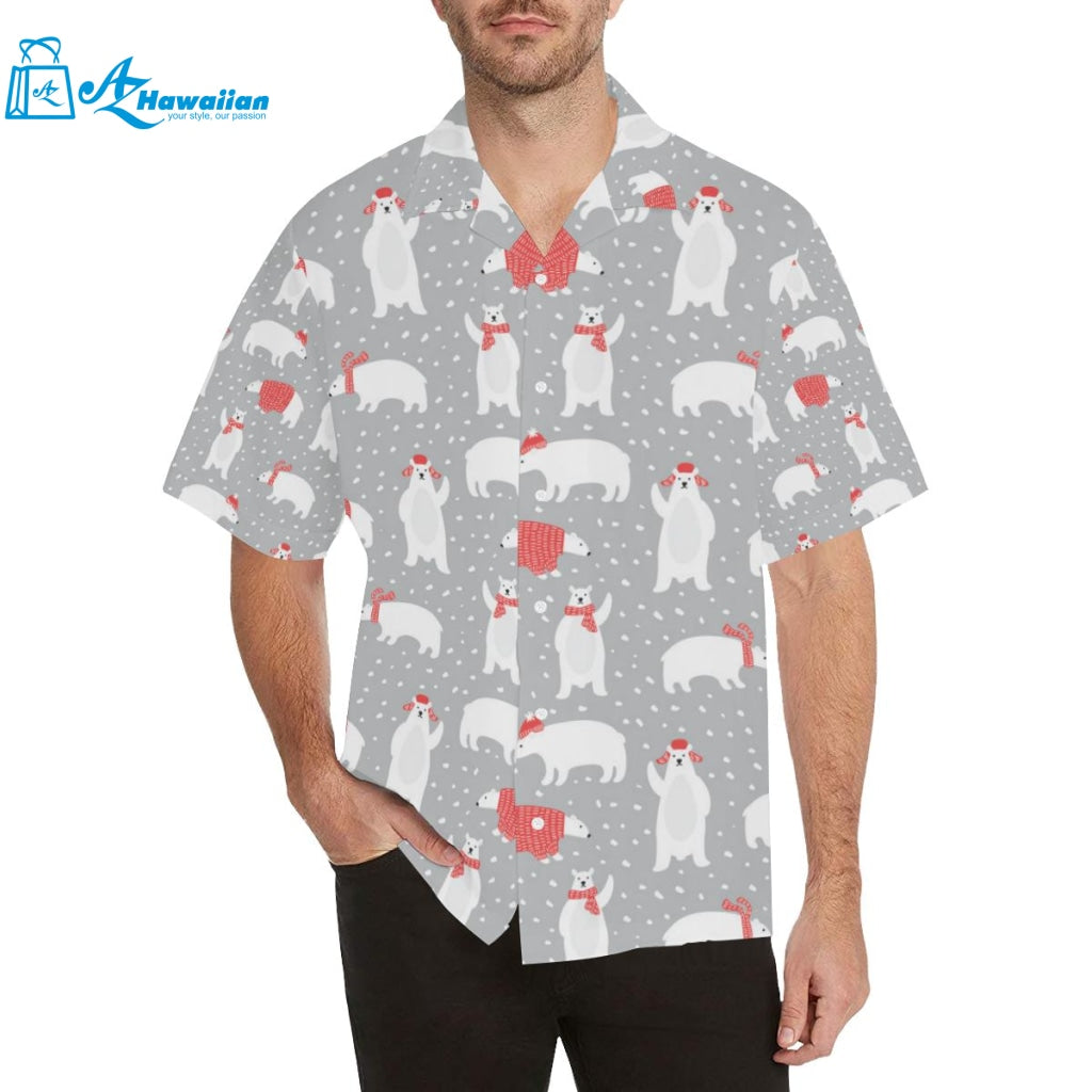 Cute Polar Bear Christmas Snow Pattern Mens All Over Print Hawaiian Shirt