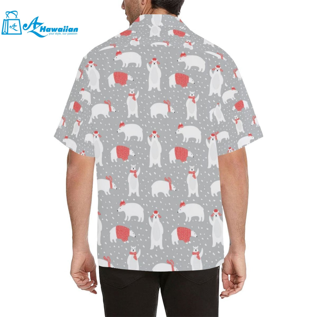 Cute Polar Bear Christmas Snow Pattern Mens All Over Print Hawaiian Shirt