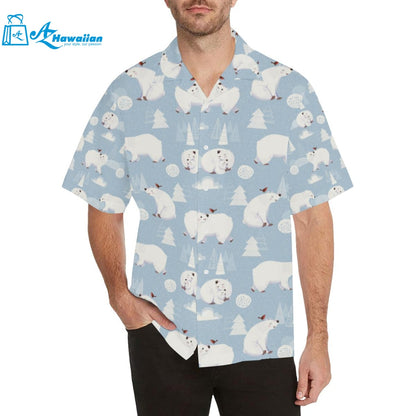 Cute Polar Bears Christmas Decoration Pattern Mens All Over Print Hawaiian Shirt