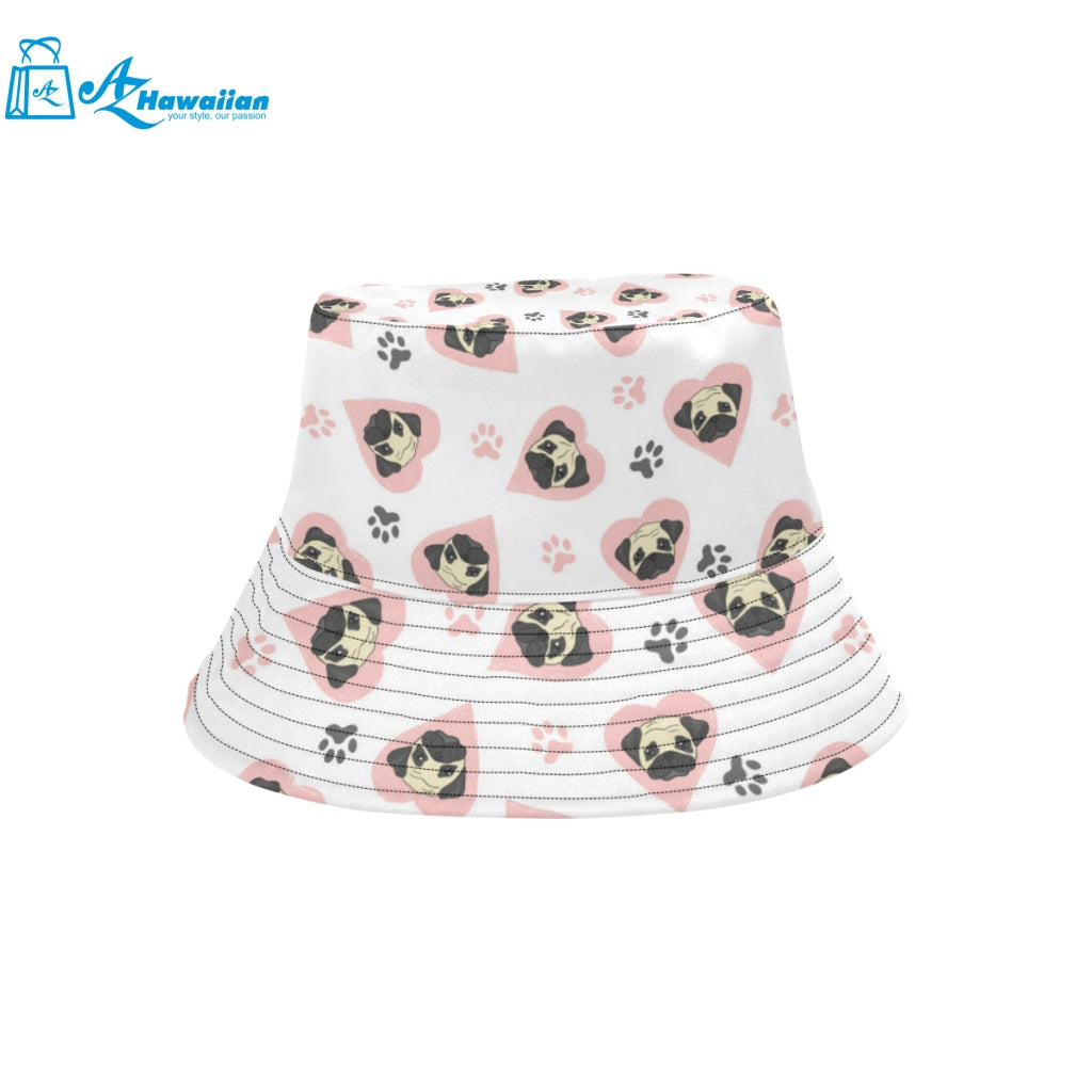 Cute pugs pink heart paw pattern Unisex Bucket Hat