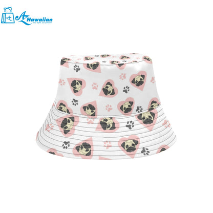 Cute pugs pink heart paw pattern Unisex Bucket Hat