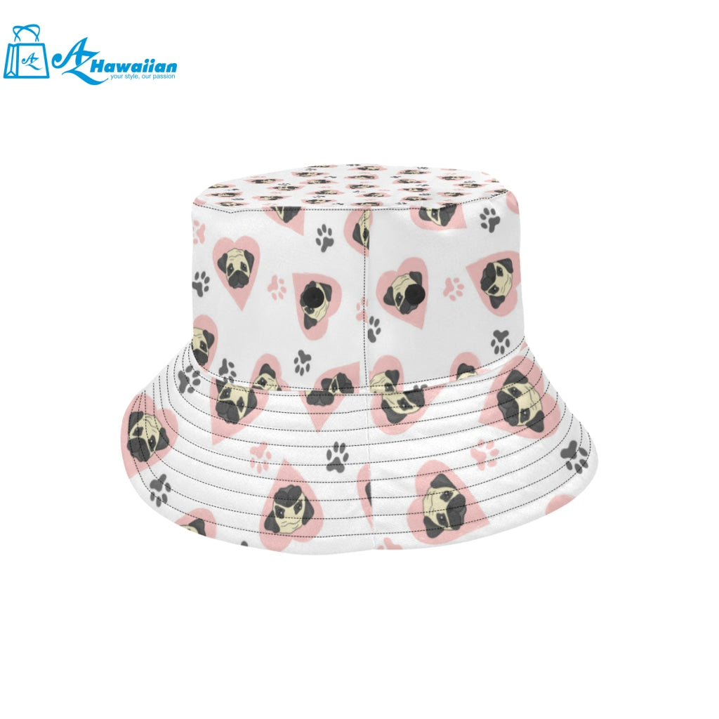 Cute pugs pink heart paw pattern Unisex Bucket Hat