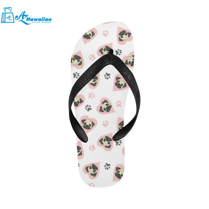 Cute pugs pink heart paw pattern Unisex Flip Flops