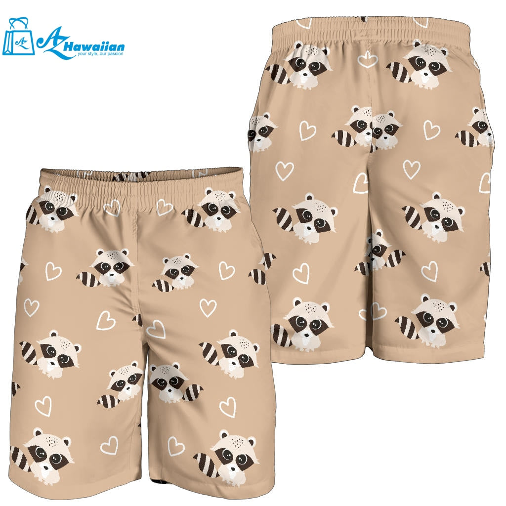 Cute Raccoon Heart Pattern Men Shorts