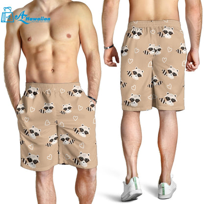 Cute Raccoon Heart Pattern Men Shorts