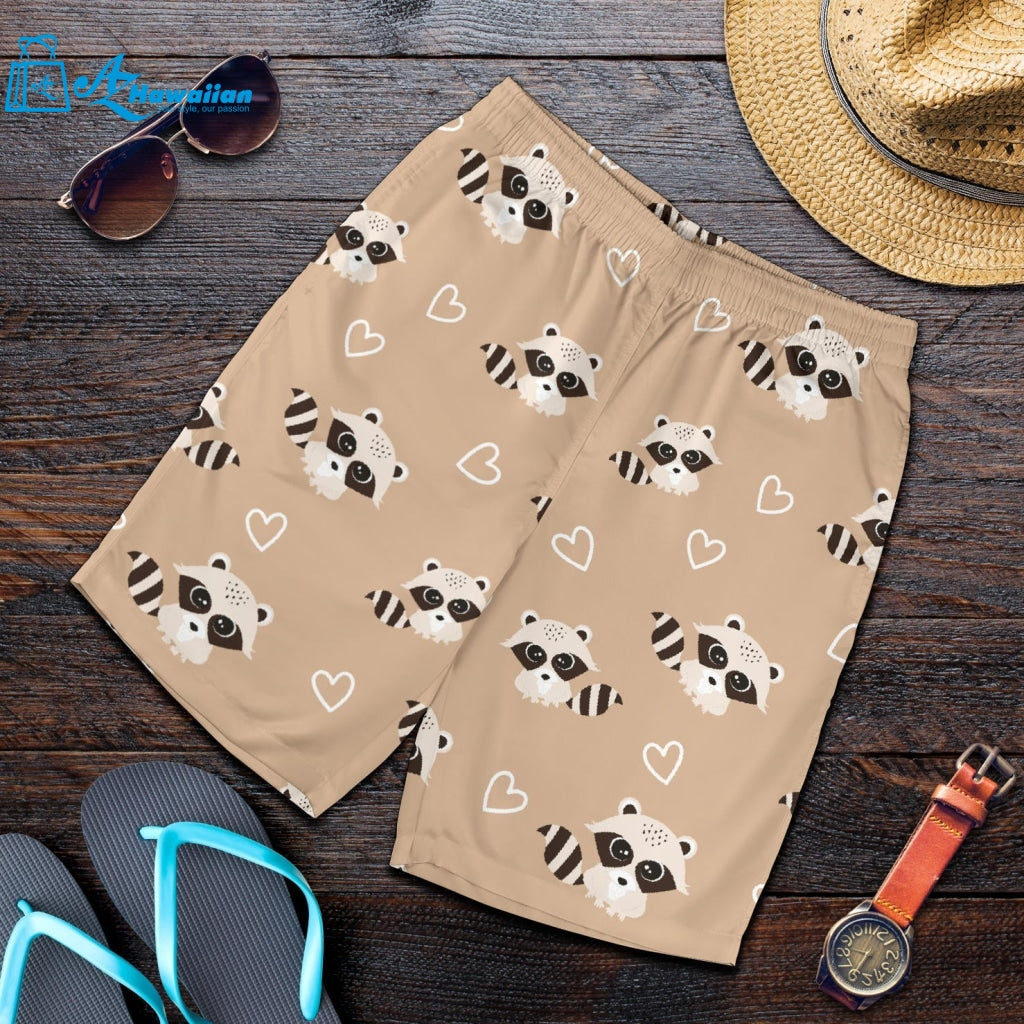 Cute Raccoon Heart Pattern Men Shorts