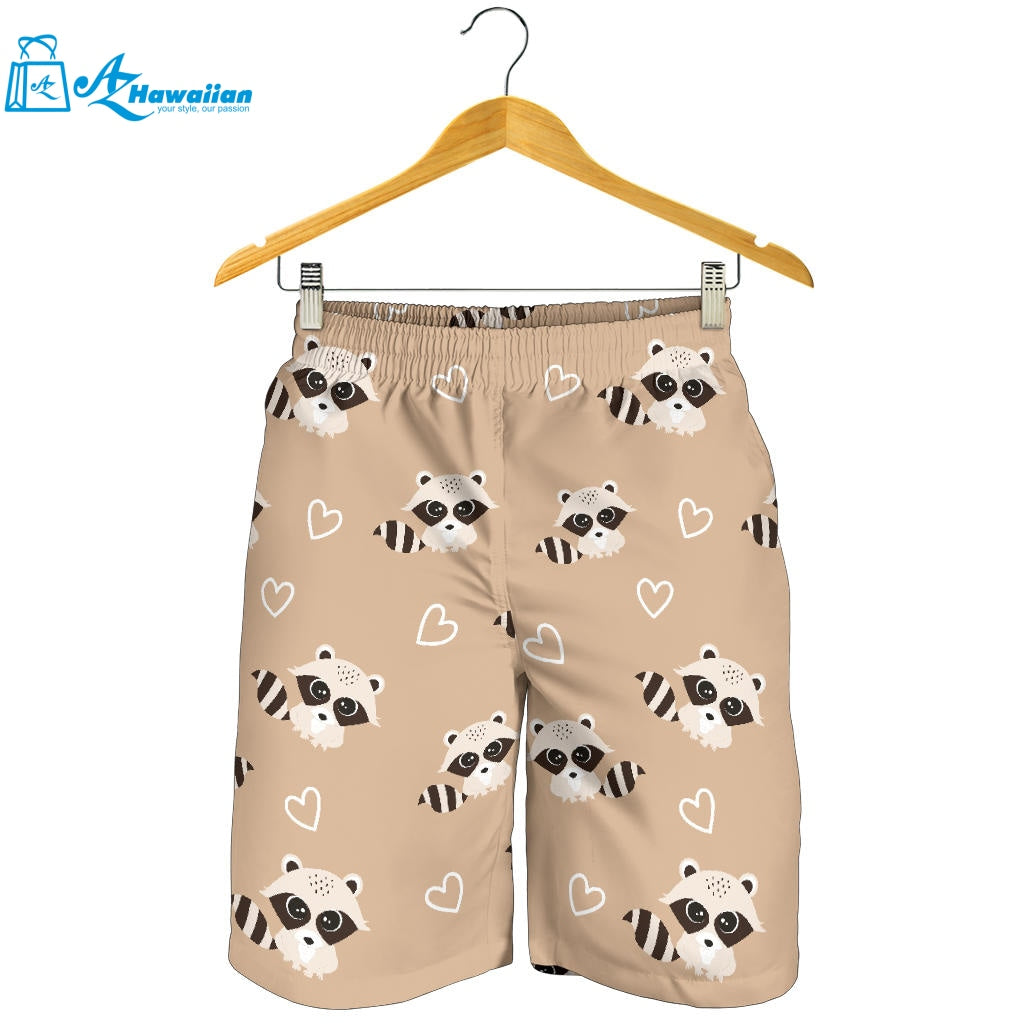 Cute Raccoon Heart Pattern Men Shorts