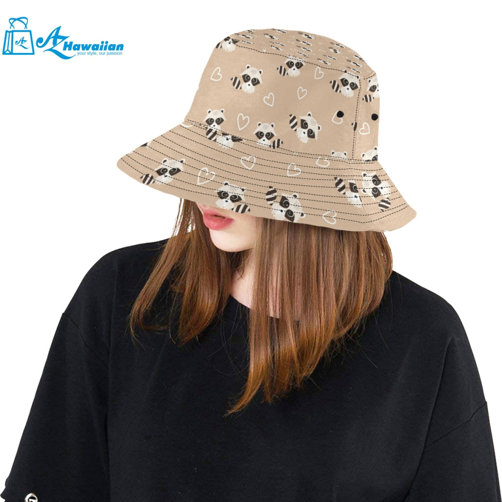 Cute raccoon heart pattern Unisex Bucket Hat