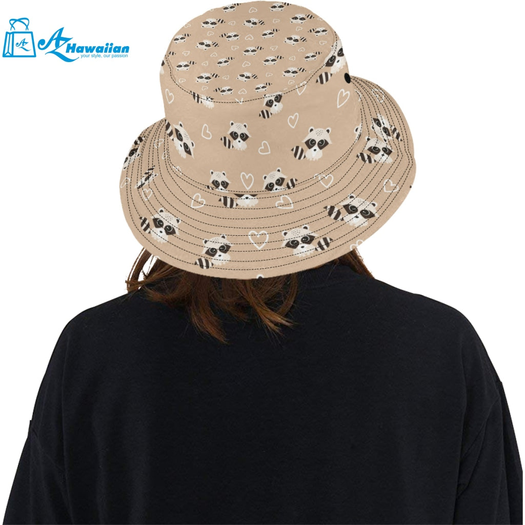 Cute raccoon heart pattern Unisex Bucket Hat