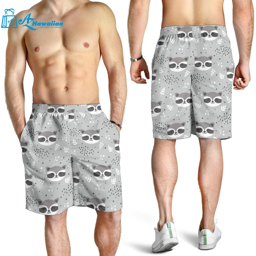 Cute Raccoons Leaves Dot Men Shorts