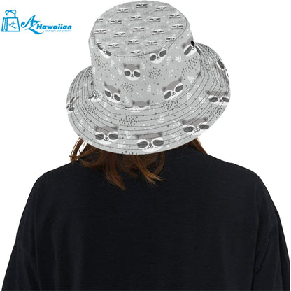 Cute raccoons leaves dot Unisex Bucket Hat