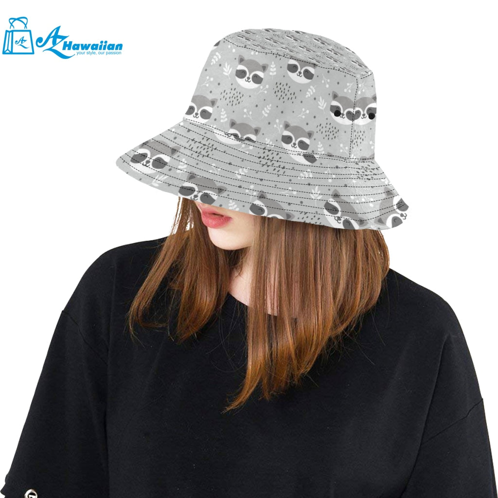 Cute raccoons leaves dot Unisex Bucket Hat