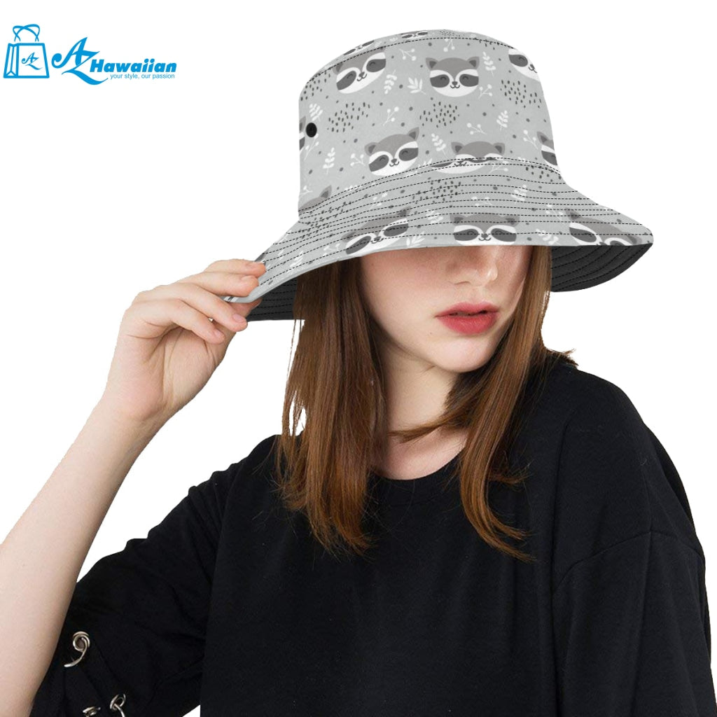 Cute raccoons leaves dot Unisex Bucket Hat