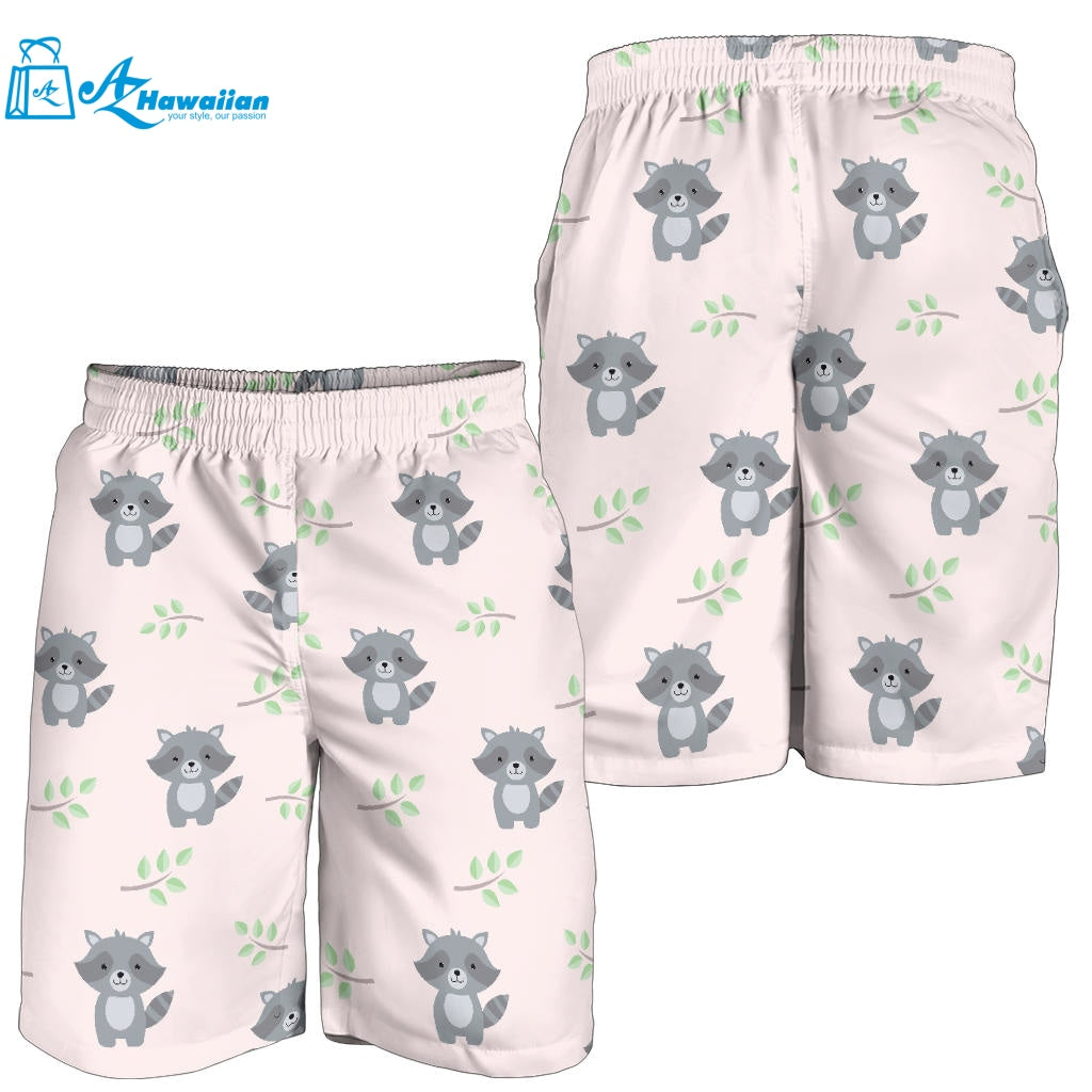 Cute Raccoons Leaves Pattern Men Shorts