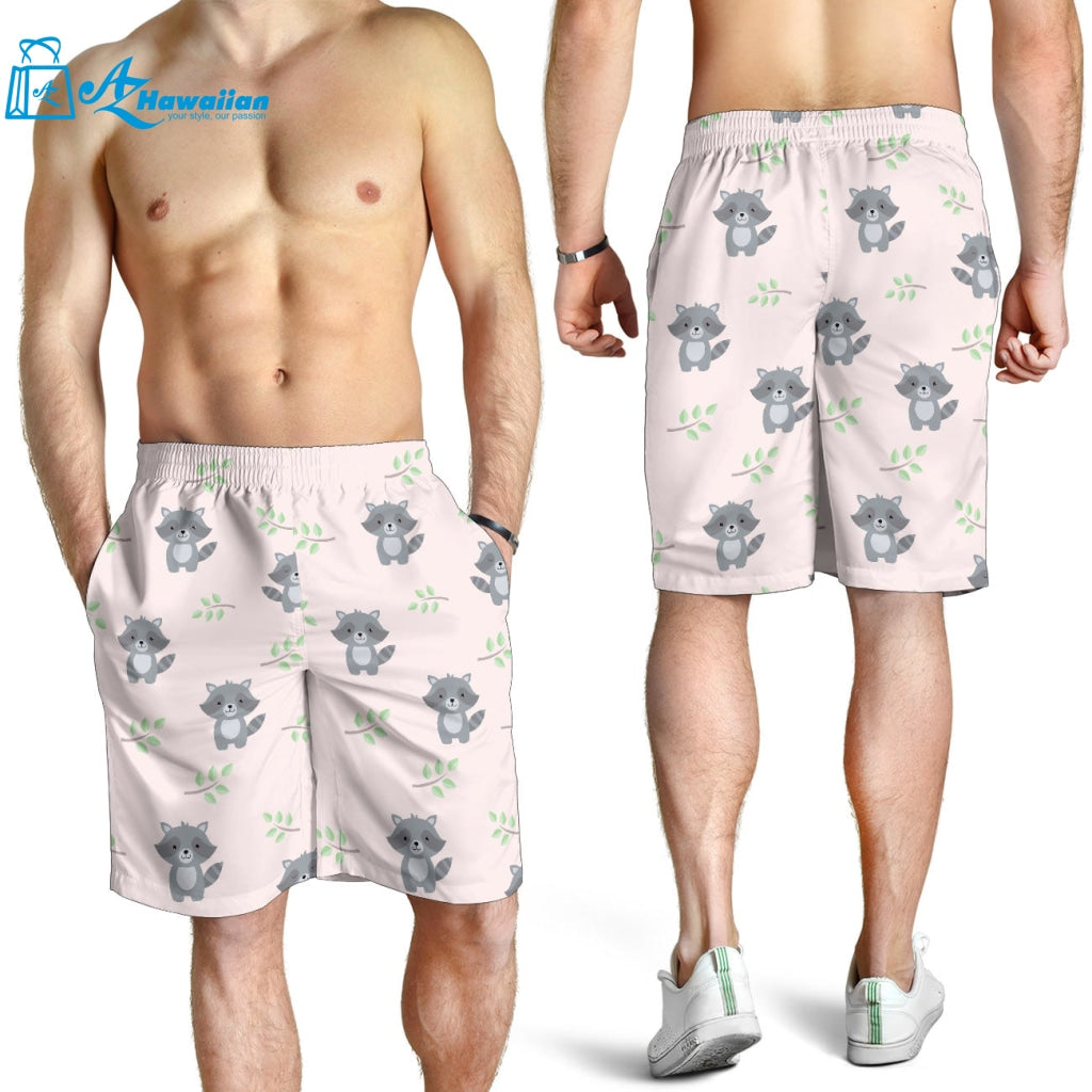 Cute Raccoons Leaves Pattern Men Shorts