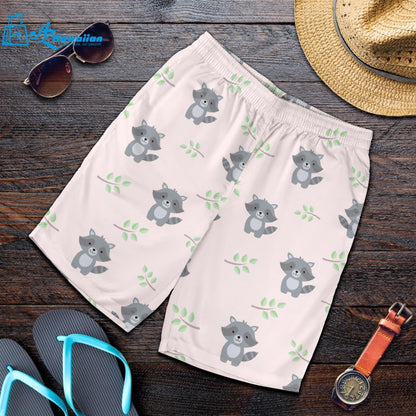 Cute Raccoons Leaves Pattern Men Shorts