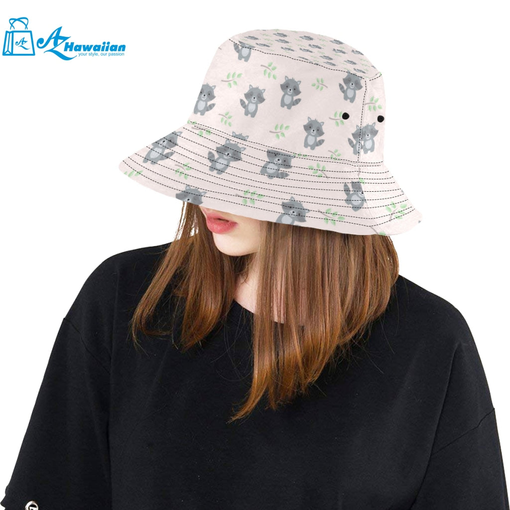 cute raccoons leaves pattern Unisex Bucket Hat