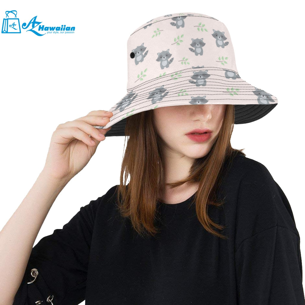 cute raccoons leaves pattern Unisex Bucket Hat