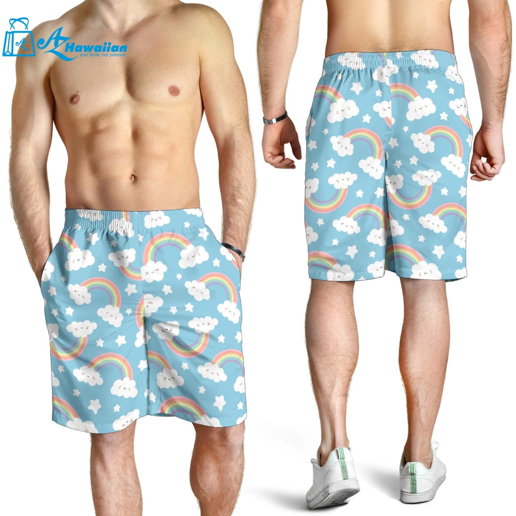 Cute Rainbow Clound Star Pattern Blue Background Men Shorts