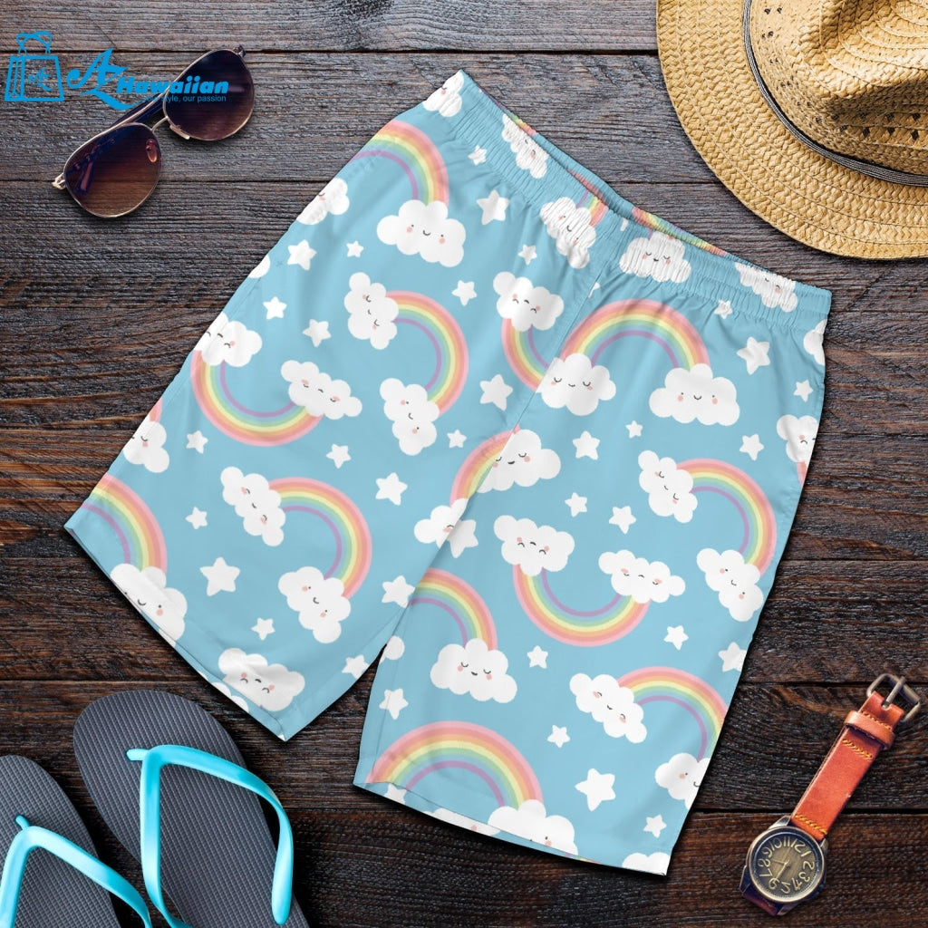 Cute Rainbow Clound Star Pattern Blue Background Men Shorts