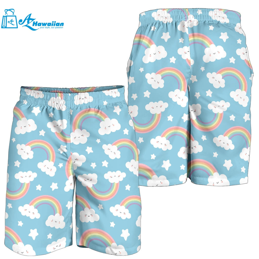 Cute Rainbow Clound Star Pattern Blue Background Men Shorts